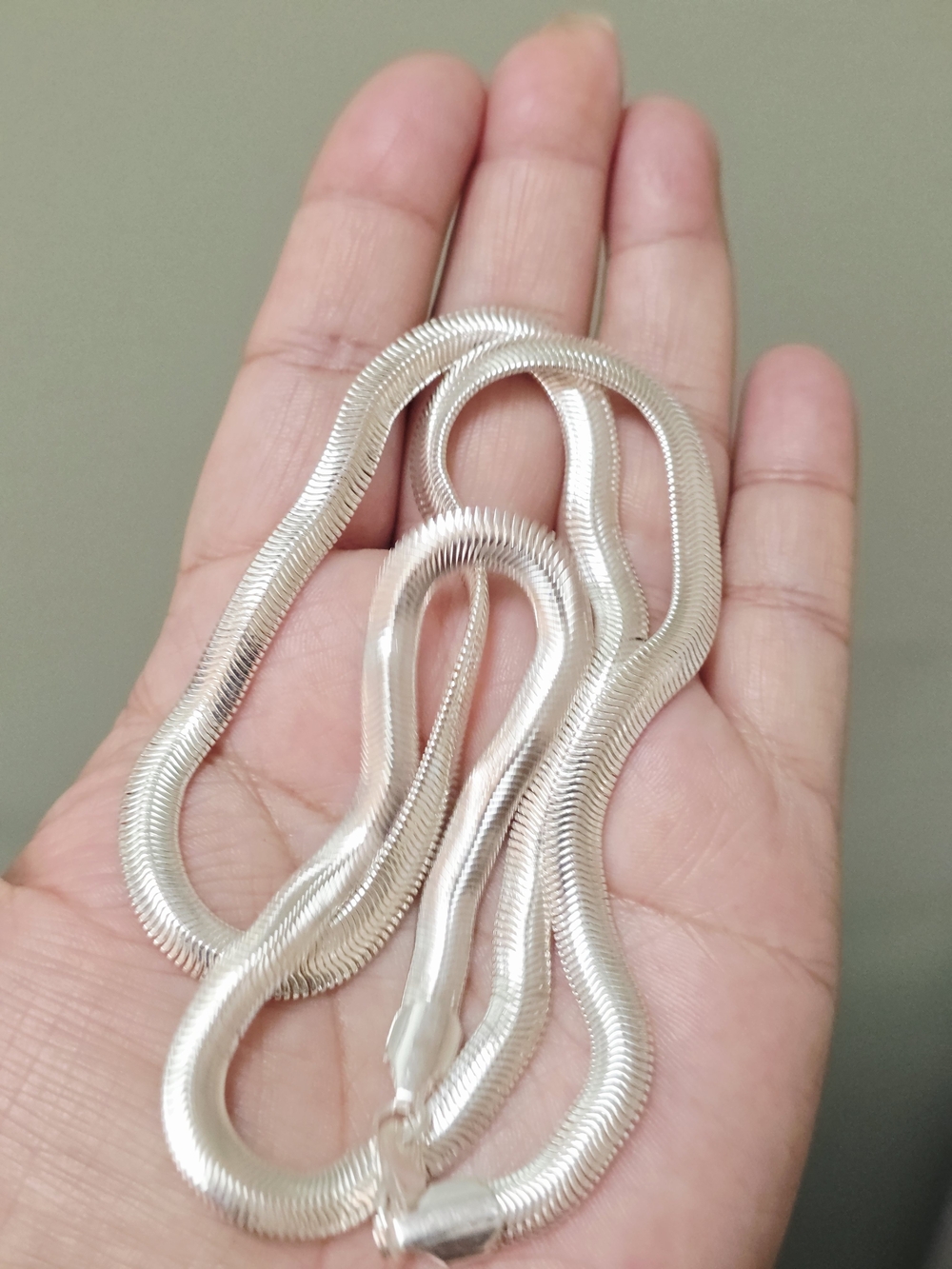 Sterling Silver Plated  Herringbone Chain Necklace - Silver